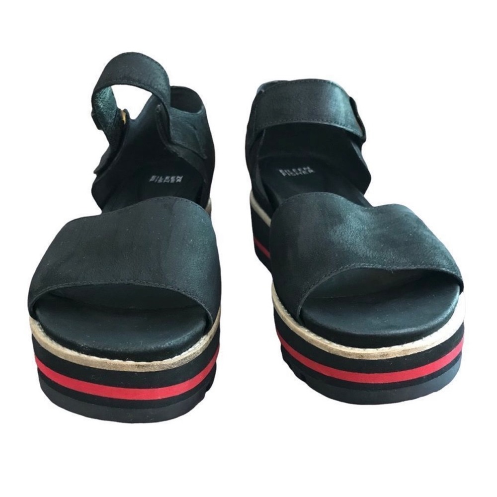Eileen Fisher Louella Nubuck Platform Black Sandals 9.5